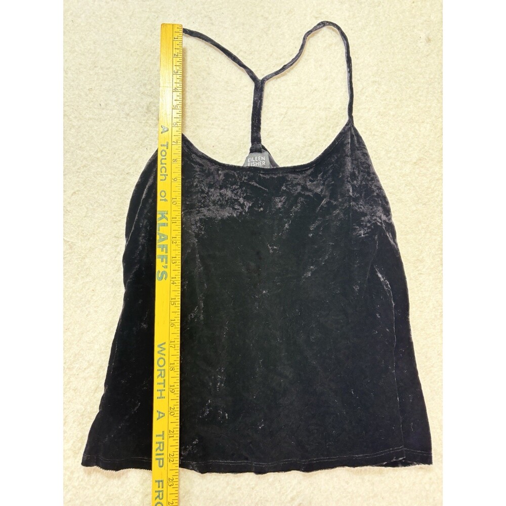 Eileen Fisher Black Crushed Velvet Racerback Tank Top Cami With Shelf Bra Size M - Picture 4 of 6